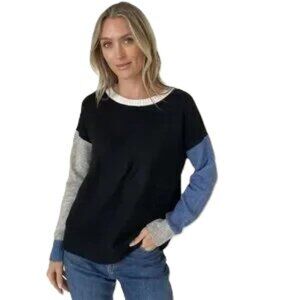 Six/Fifty Clothing Allison Color Block Sweater in black, blue and white.Size M